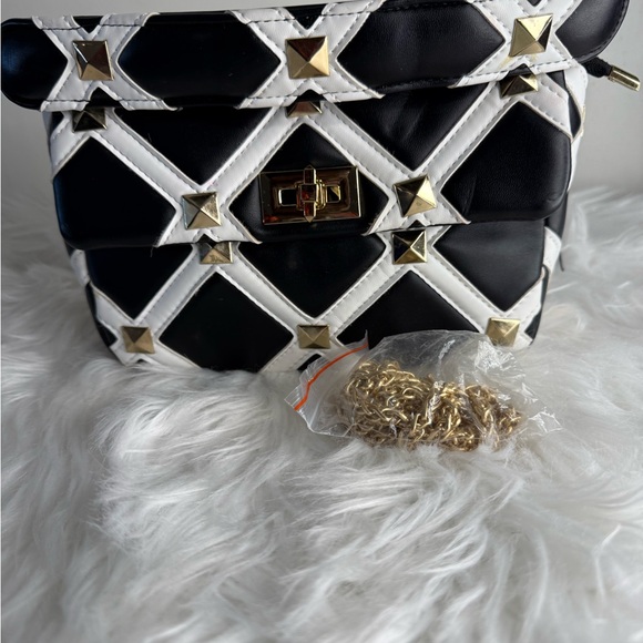 AKIRA Black and White Studded Mini Bag with Gold Chain - Picture 1 of 8